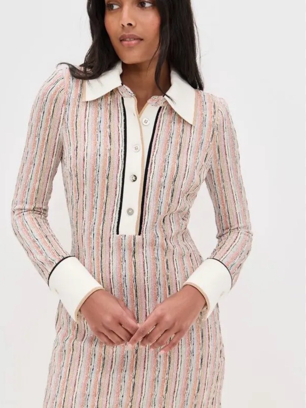 Ramy Brook Pink Striped Knit Polo Dress with Cream Trim